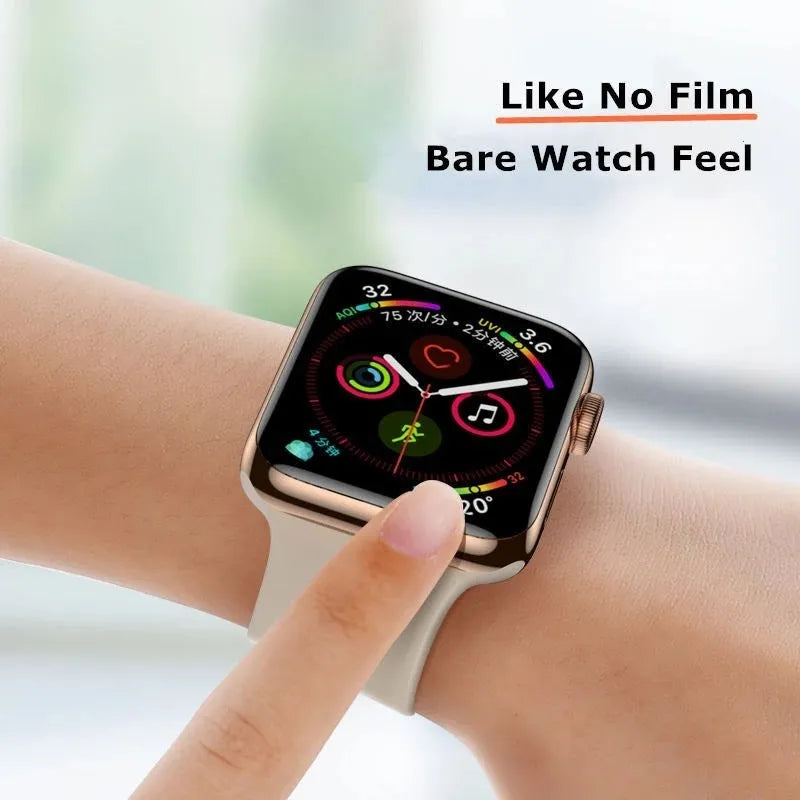 PMMA curved full screen protective film for Apple Watch in transparent black, sizes 38mm to 49mm