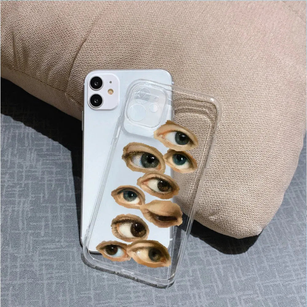 Hand drawn eye soft silicone phone case with non-slip surface for iPhone models