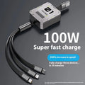 Three-in-one telescopic data cable, 100W fast charge, Mini USB, 0.5-1m, grey black and silver red