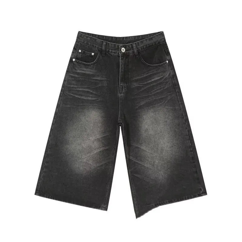 Men's distressed straight-leg denim middle pants in retro blue, mid waist, cotton with micro stretch