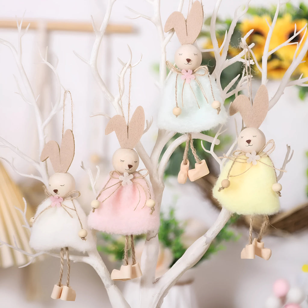 Easter cloth rabbit hanging decoration 18cm in four colour options on a white background