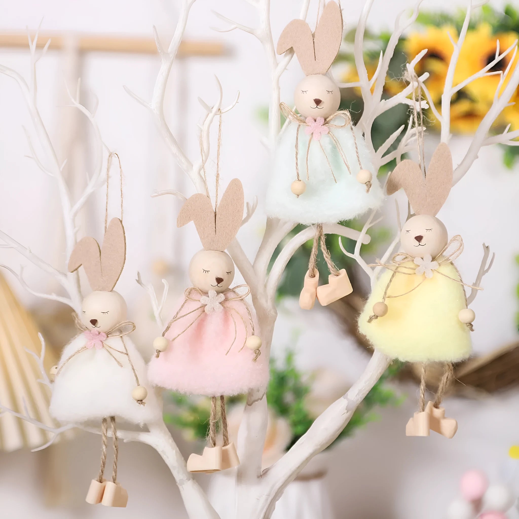 Easter cloth rabbit hanging decoration 18cm in four colour options on a white background