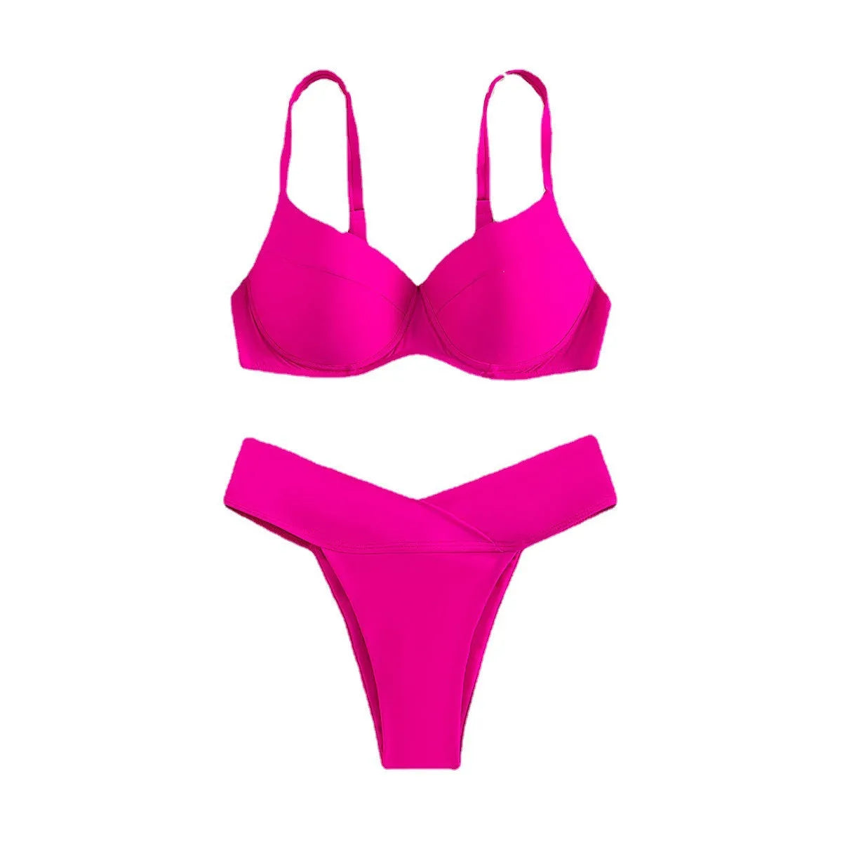 Women's solid colour bikini swimsuit with European American split style briefs design