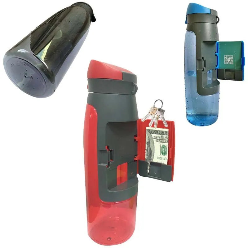 Water bottle diversion safe 750ml PET plastic hidden stash container in black, red, blue, yellow-green, or grey