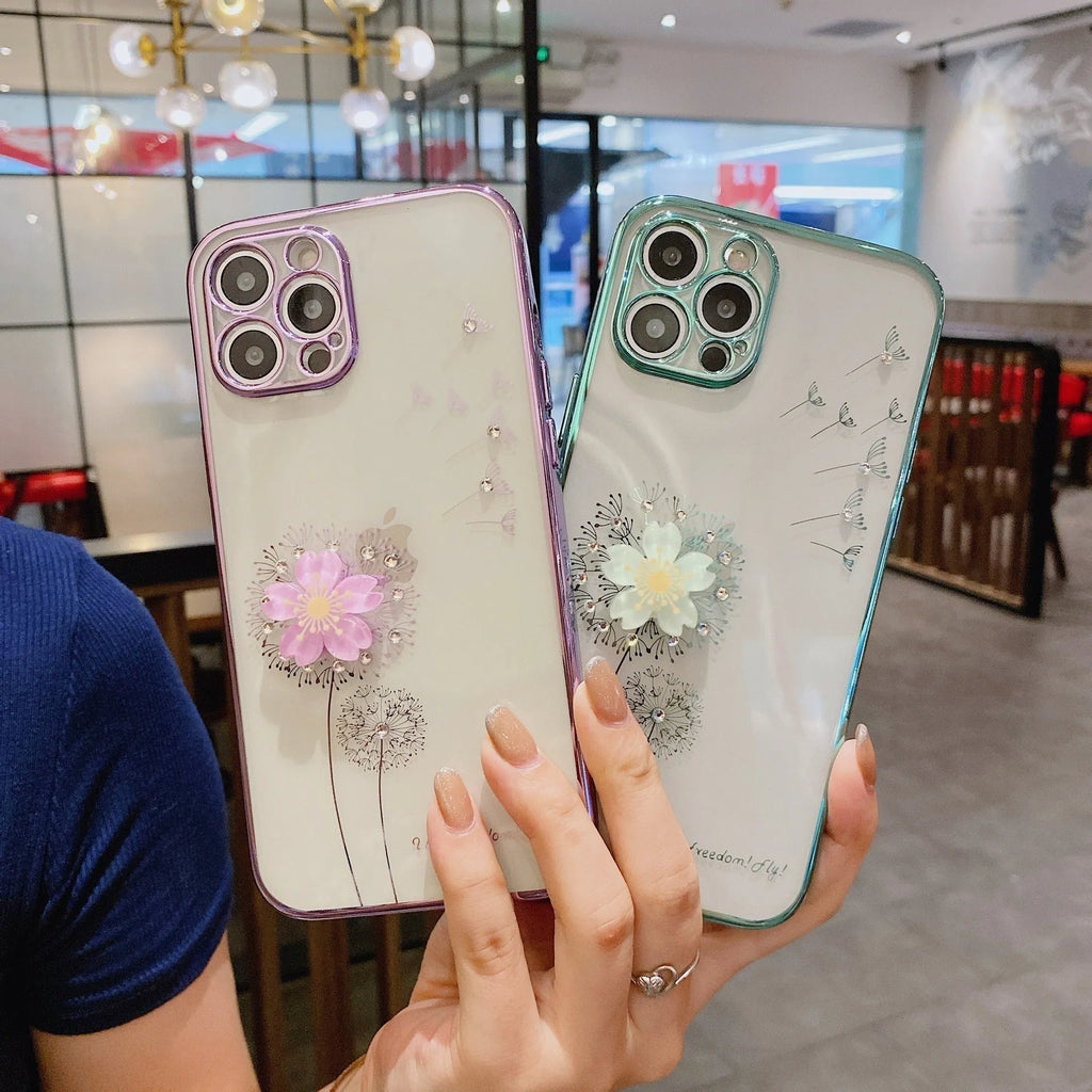 3D floral pattern phone case with spin stand holder for iPhone models