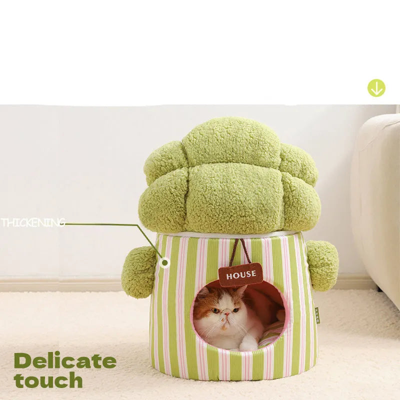 Cauliflower tree hole nest enclosed pet house for small dogs and cats in green and yellow colours