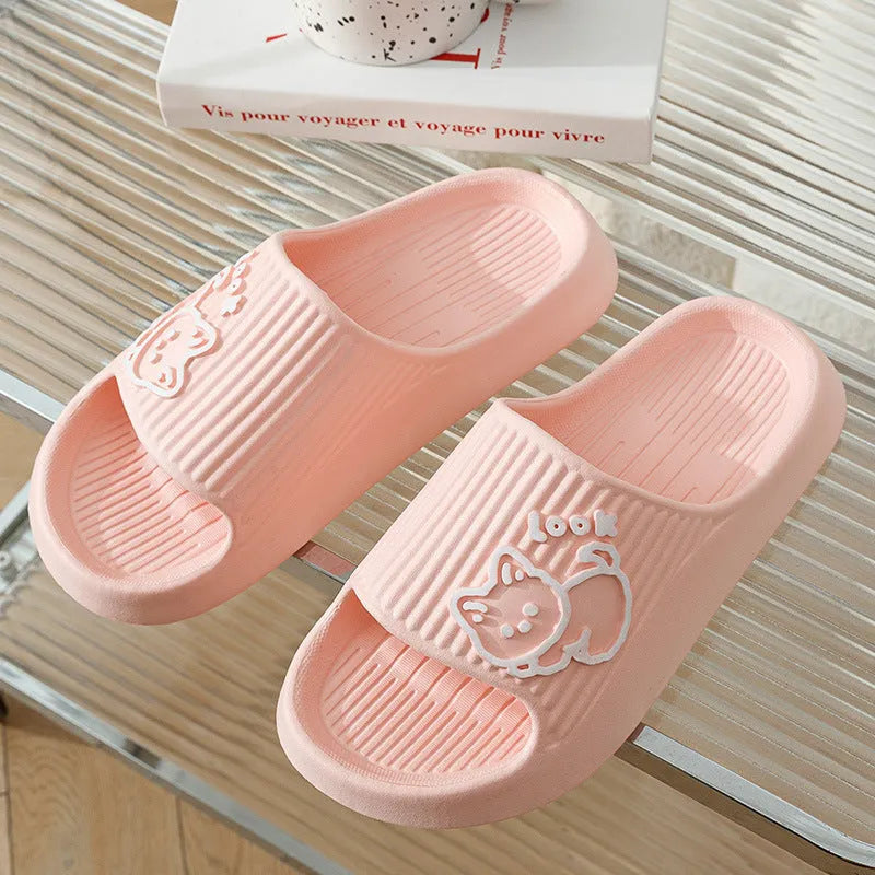 Cat-themed flip-flop slippers with thick EVA platform sole in seven colour options