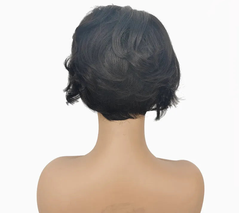 Short real hair lace wig for ladies with oblique bangs and hand-woven construction in colour CYFZ1004F