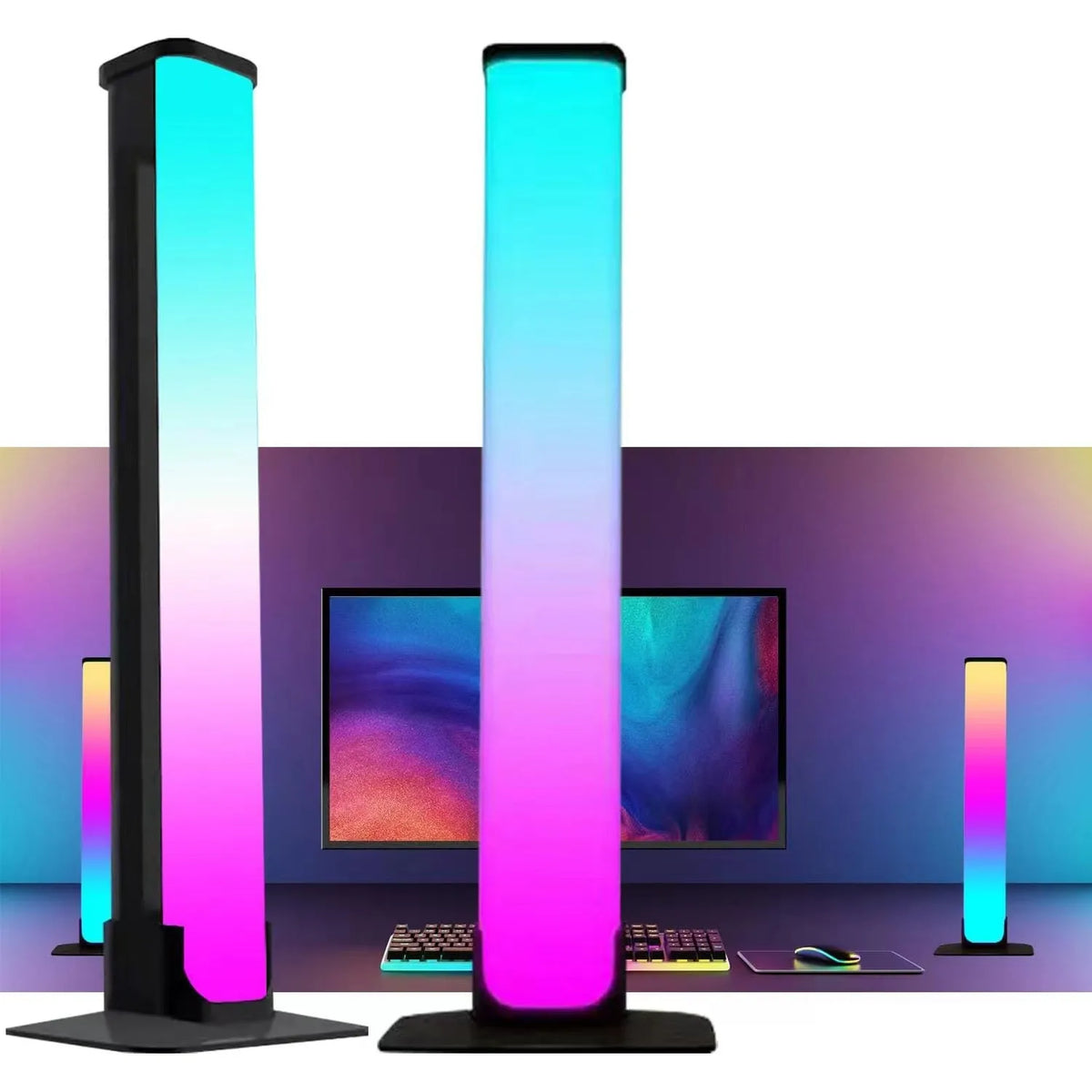 LED music rhythm light bar with 2.4G remote control and screen sync, shown in light bar shape for desktop use