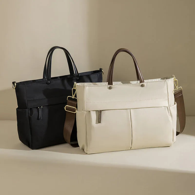 Women's Oxford cloth laptop briefcase with open outer pocket in Nuts and Apricots colour