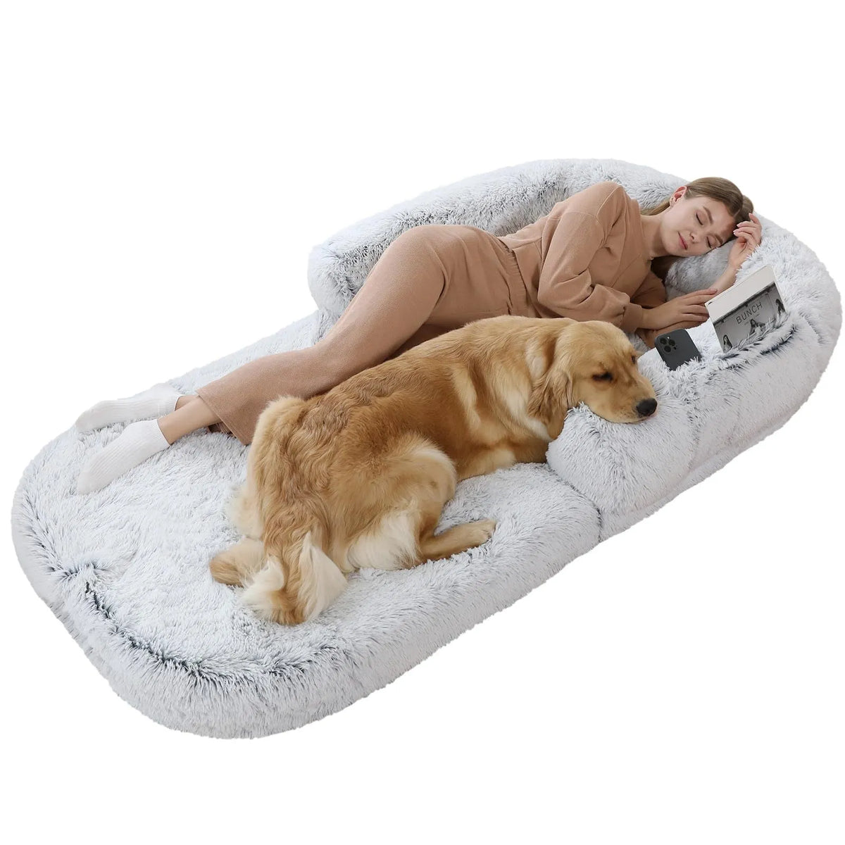 Foldable dog sofa bed kennel 180x115x25cm in long hair light grey or dark grey cloth with removable washable cover.