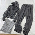 Womens Korean style casual sports suit in gray with princess sleeves, including top shorts and vest