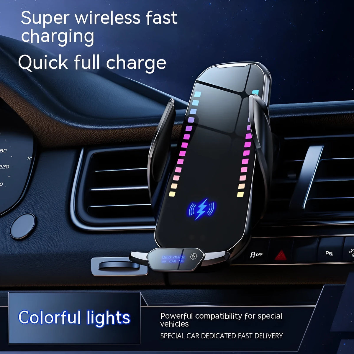 Car mobile phone holder with wireless charging in silver and tarnish finishes