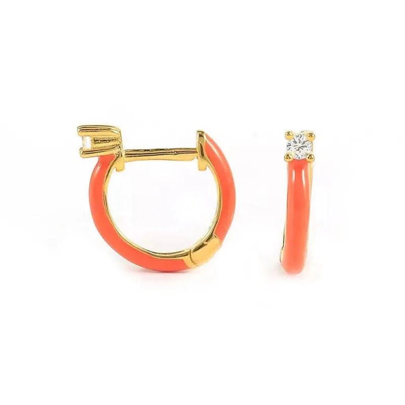 Diamond-embedded hand-dripping oil earrings with silver needle copper and geometric design in six colours