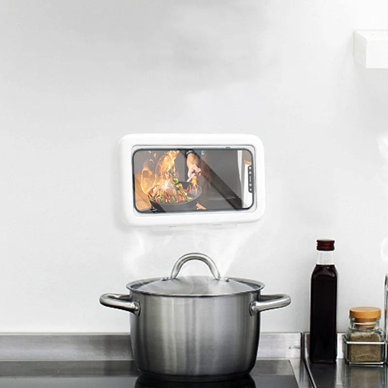 Waterproof shower phone holder with touch screen and anti-fog window in black, pink, or white