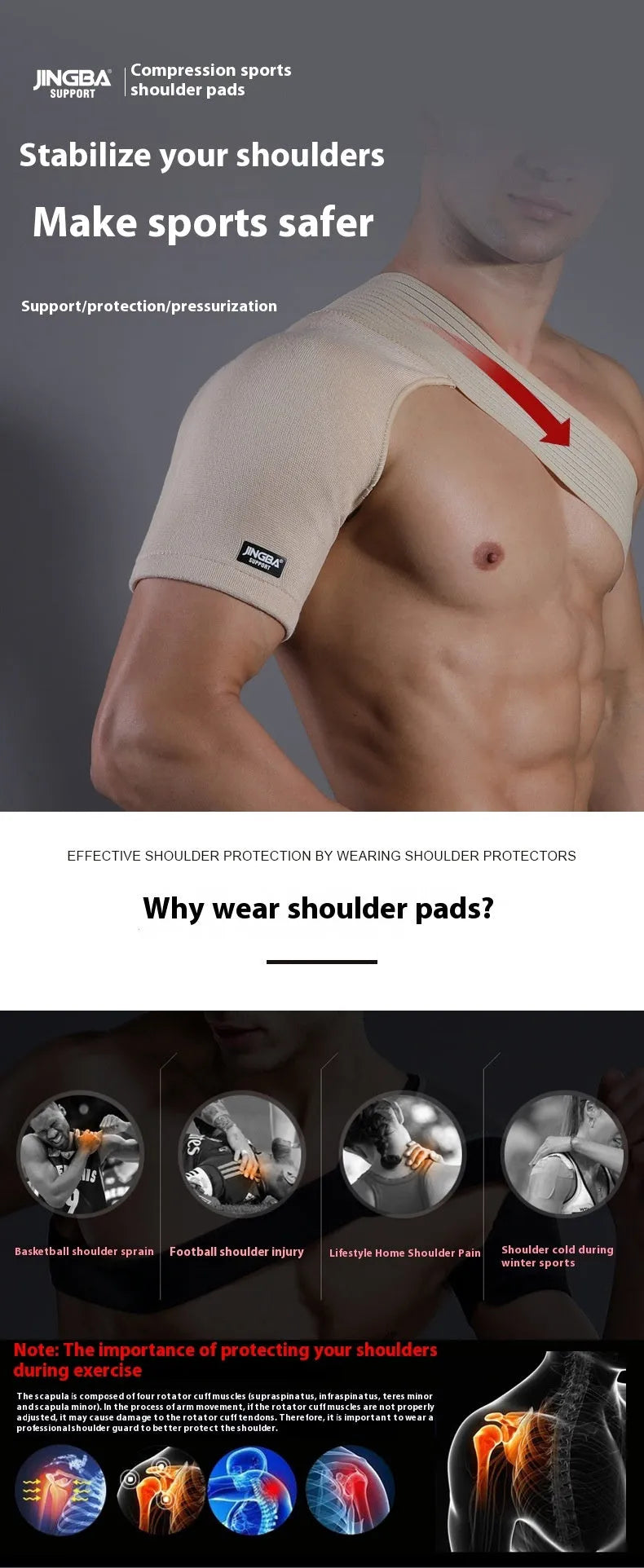 Adjustable one-shoulder sports support strap in skin colour, breathable protective gear for basketball, weightlifting, and running.