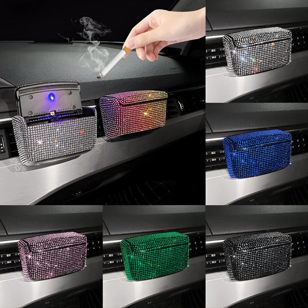 Car ashtray with covered air outlet in choice of seven colours including blue diamond and pink