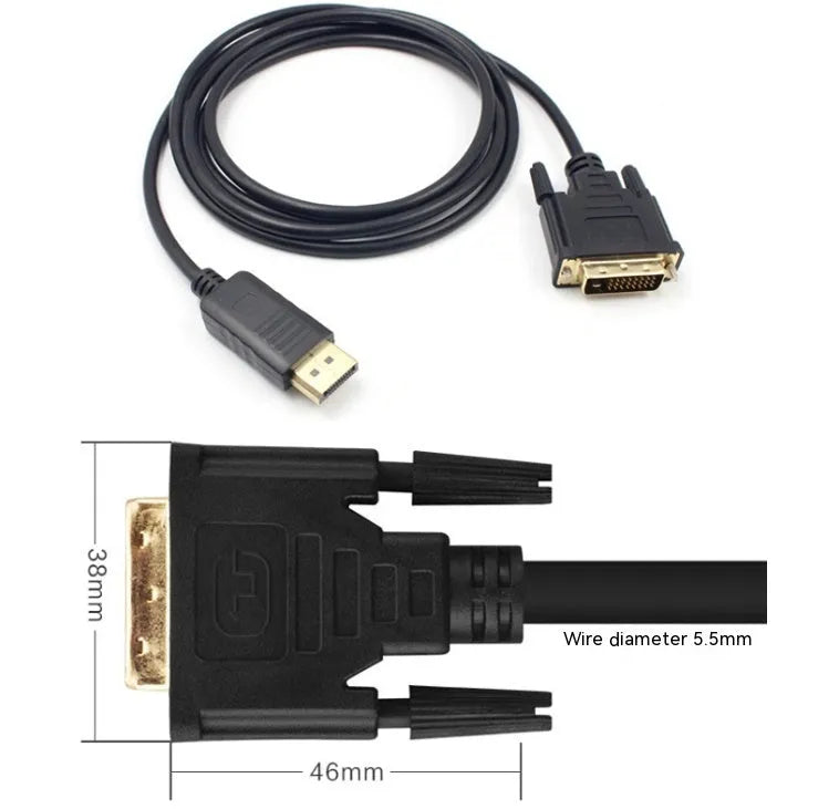 1.8m DisplayPort to DVI adapter cable with copper wire for connecting a PC to a monitor or television