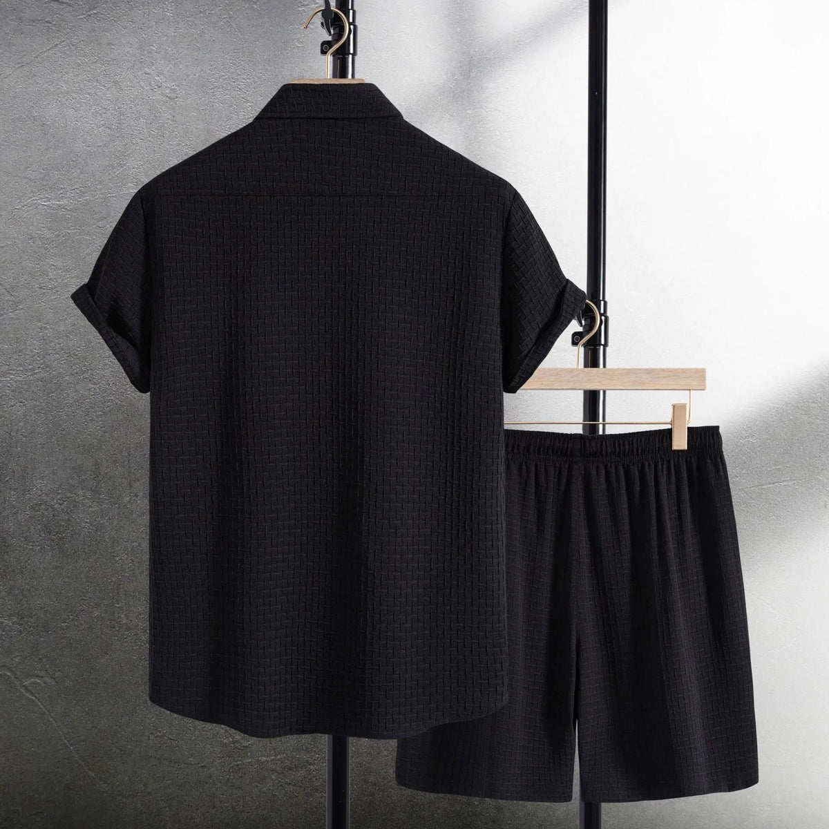 Men's cotton blend beach short sleeve shirt and shorts suit in loose cardigan style