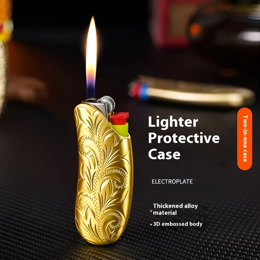 Banana shape zinc alloy gas lighter protective shell, 90 x 30 x 15mm, with metal toe cap guard and silver plated finish
