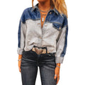 Women's denim coat with single row buckle fastening in loose fitting style