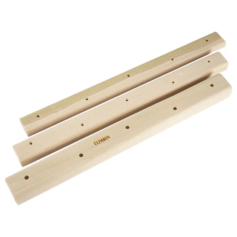 Set of three solid wooden finger boards for grip strength training in 12cm, 40cm, and 50cm lengths