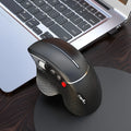 T32 wireless vertical ergonomic mouse in black matte finish showing aluminium side roller and six-button layout