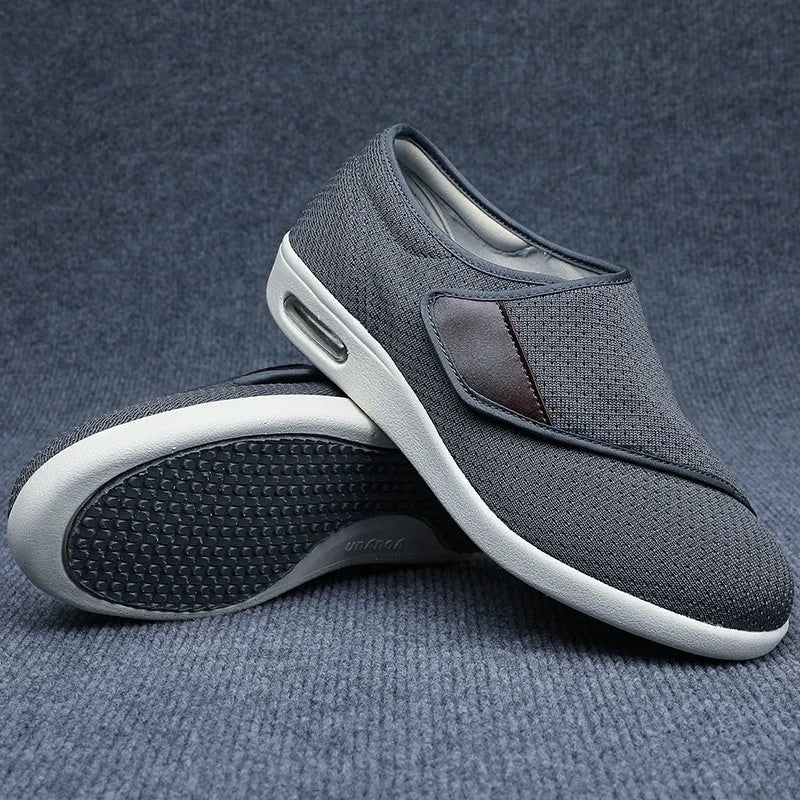 Beige leisure mother shoes for elderly with widening design and Velcro fastening on a rubber foam sole