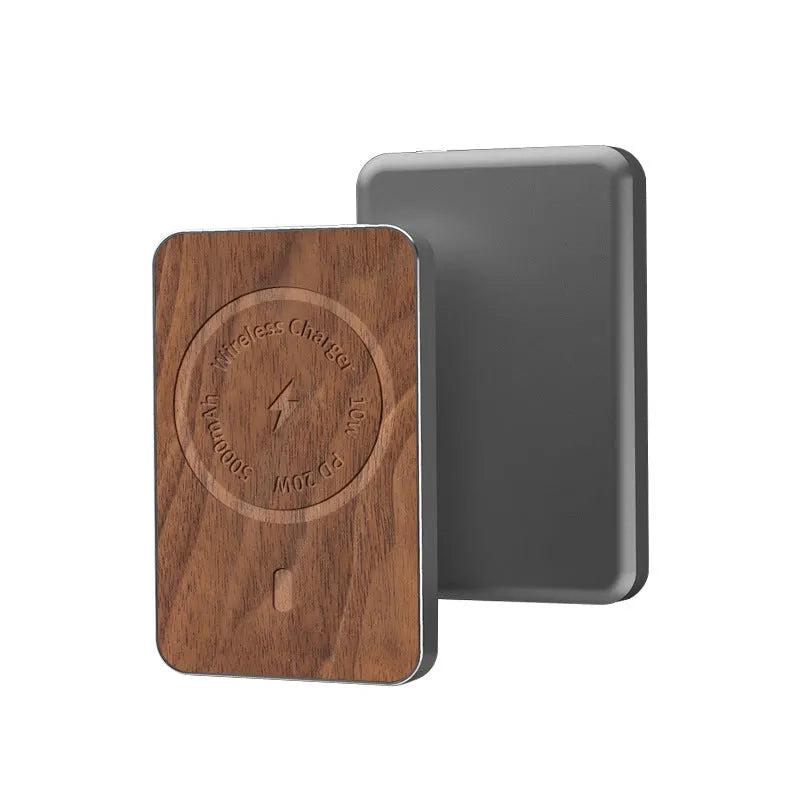 Khaki magnetic wireless charging bank with 5000mAh capacity and alloy shell