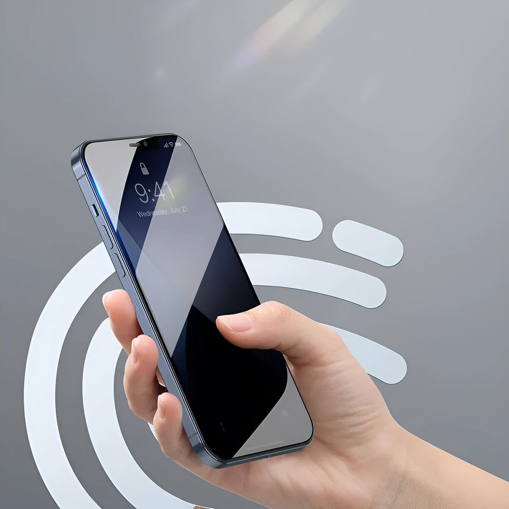 Black 0.23mm tempered glass screen protector for iPhone 12 mini with curved edges and anti-blue light filter
