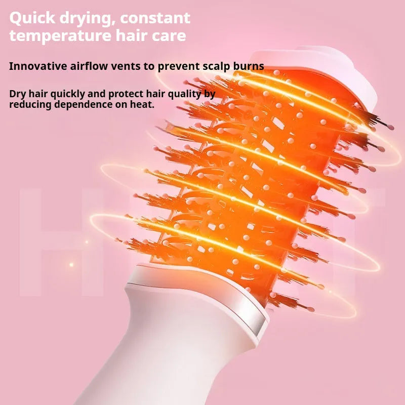 Pink multifunctional hair dryer with hair comb and curling attachment for constant temperature styling