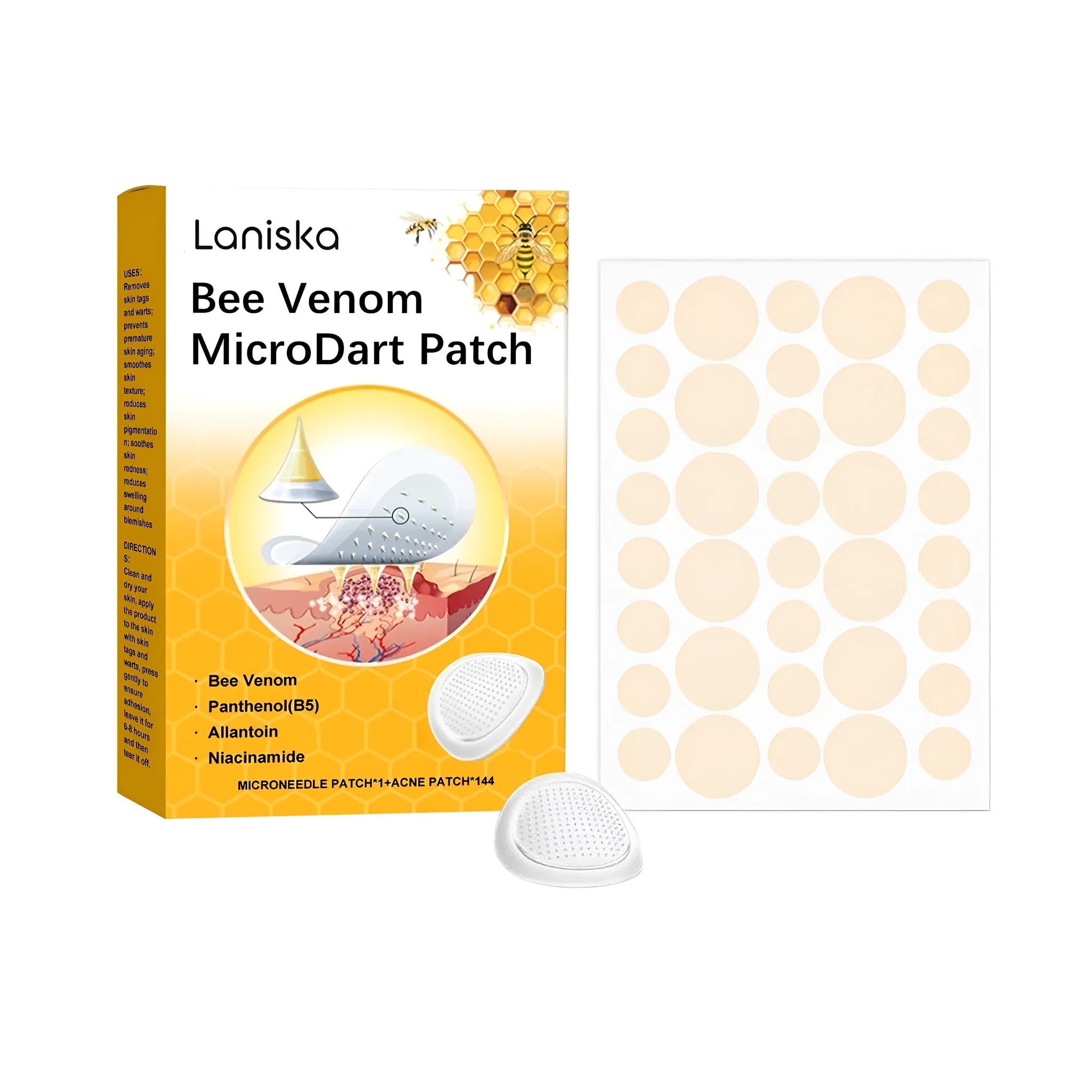 Pack of wart removal microdart patches with bee venom and salicylic acid for hands and feet