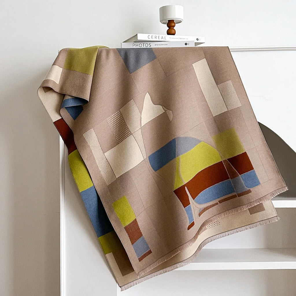 Long 185x65cm polyester autumn scarf in European style draped showing colour options