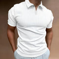 Men's striped v-neck polo shirt with short sleeves in various colour options