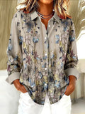 Women's long sleeve check print shirt, loose fit, polyester, sizes XS to 4XL