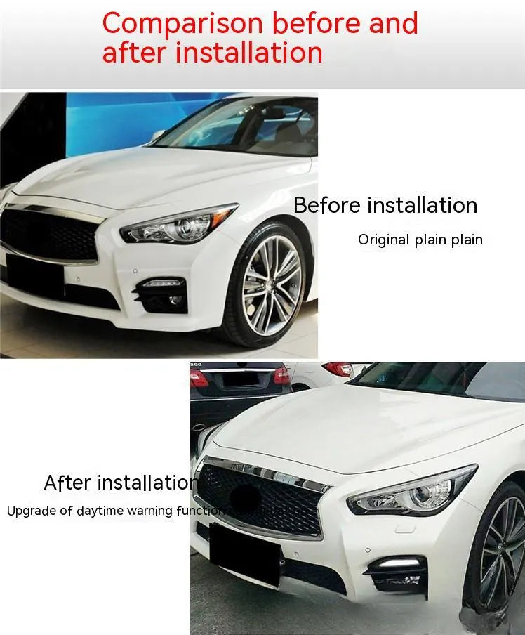 Infiniti Q50 Q70 front bumper LED daytime running light and fog lamp assembly in ABS housing