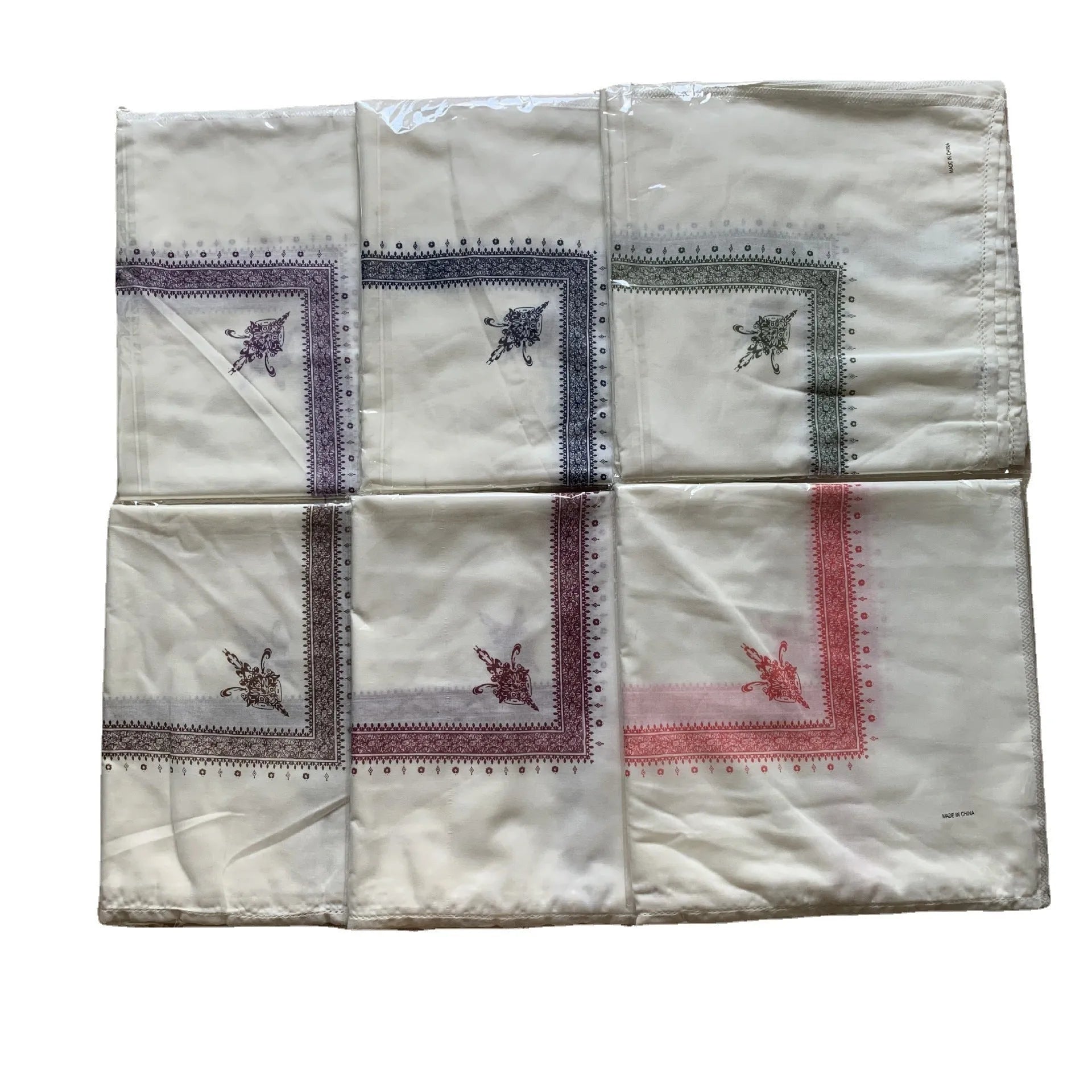 Lightweight polyester printed square scarf showing 138x138cm dimensions and available colour options