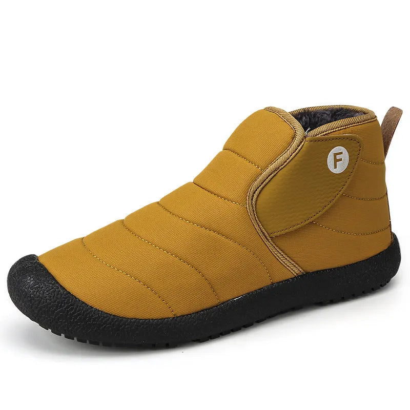 Men's thick cotton snow boots in black with a non-slip rubber sole and plush lining.