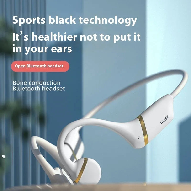 H12 open bone conduction wireless Bluetooth headset with ear hook, plastic build, white or black, shown for sports and calls