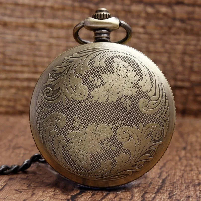 Bronze skull ceramic pocket watch with 4.7cm case and 37.5cm chain, antique style