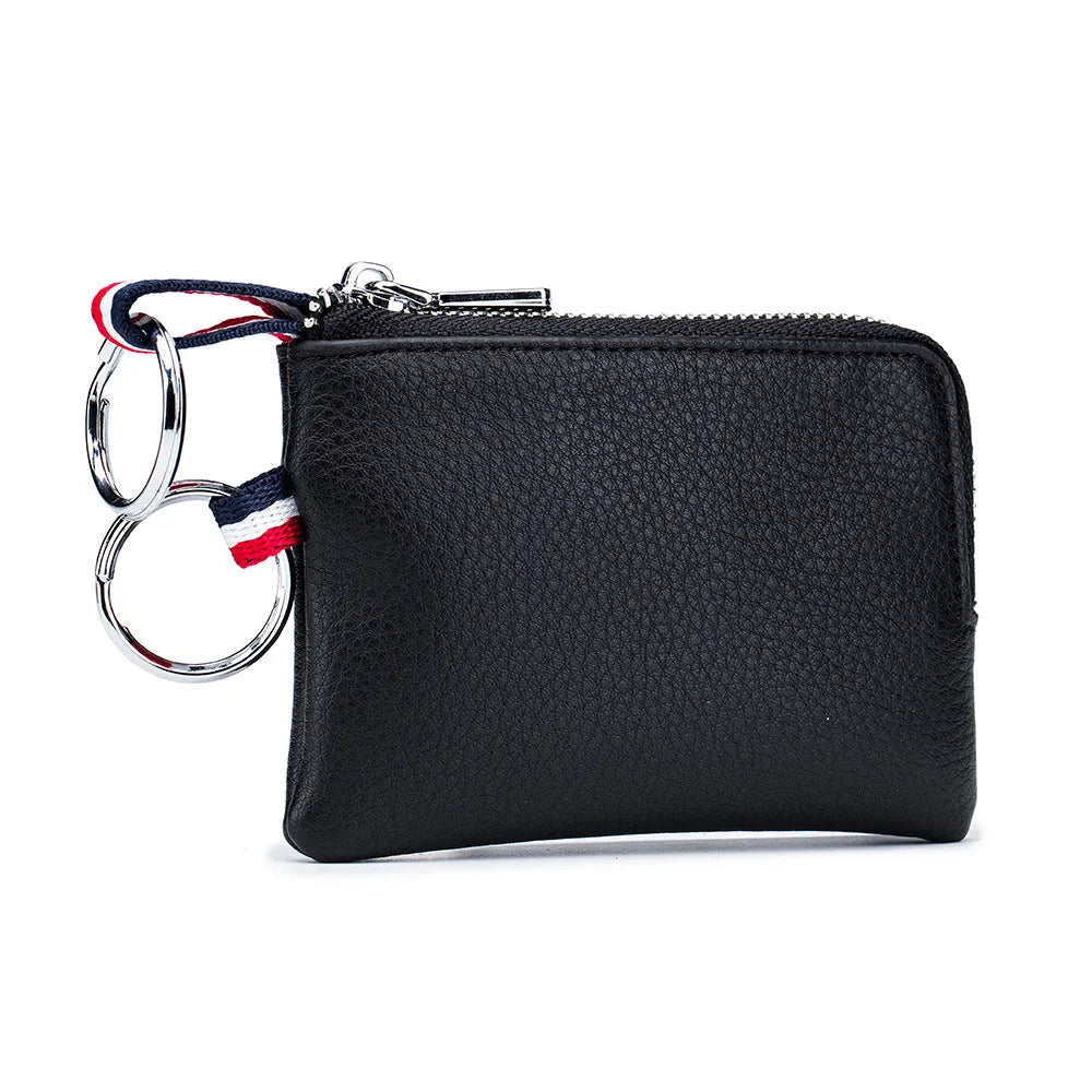 Men's ultra-thin leather zip coin purse in black, brown or green for cards, licence and keys