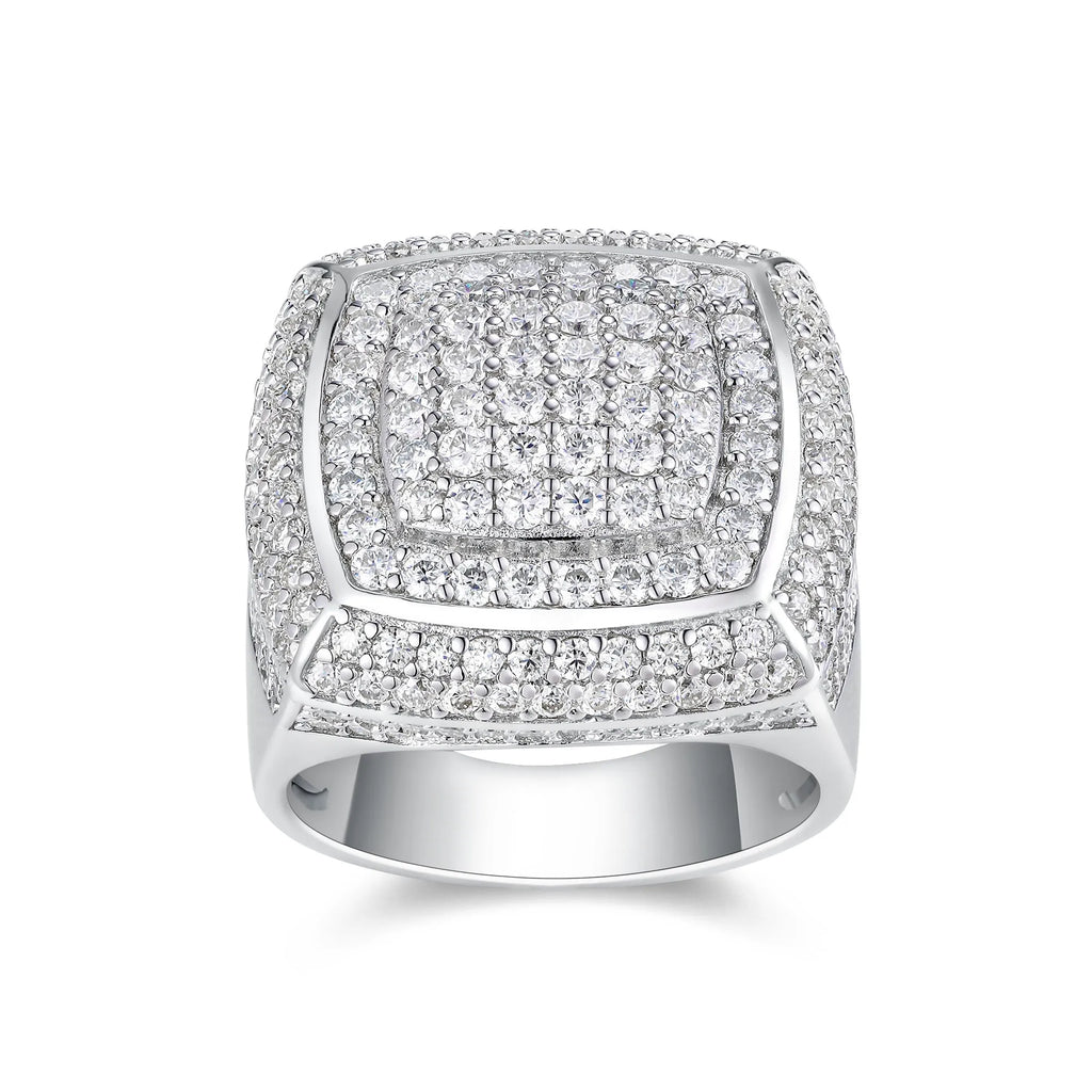 Imperial moissanite S925 silver platinum-plated men's ring, size 5-9, 17g, with GRA certificate and gift box.