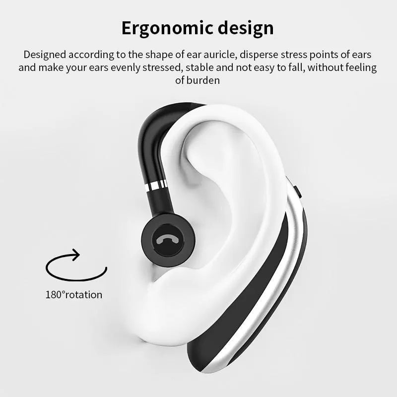 Wireless in-ear Bluetooth headset with hanging ear design in white colour