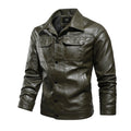Men's spring autumn polyester workwear leather jacket black front view