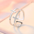 Women's adjustable copper ring with geometric design and zircon stone detail