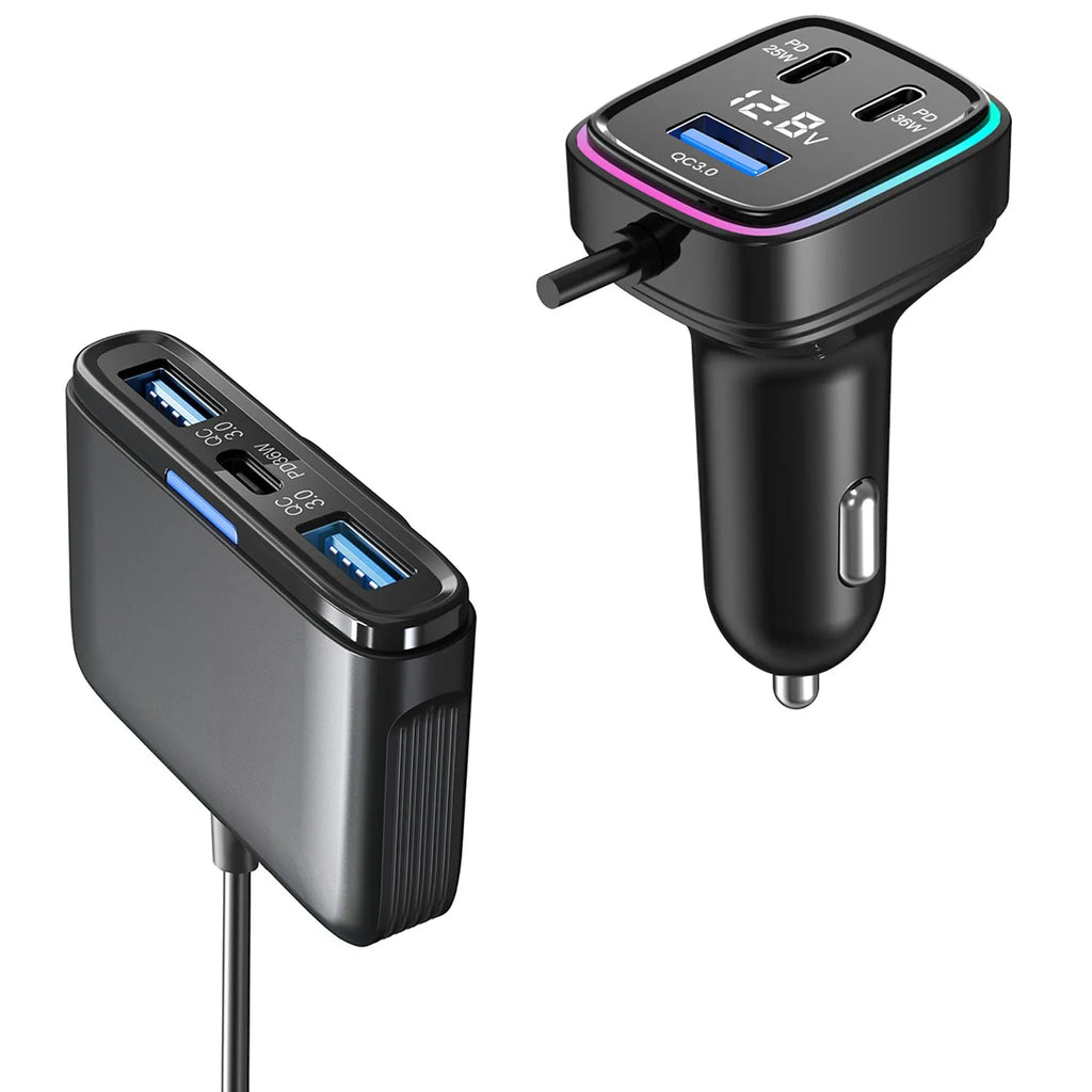 115W fast charge car charger Model GE01 in black ABS PC casing
