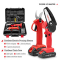 Red rechargeable electric branch shears and electric chainsaw pruning set with plastic box, 220V US outlet option