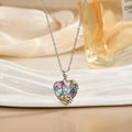 Women's copper heart pendant necklace with zircon centre electroplated finish O-ring chain gold blue colour option