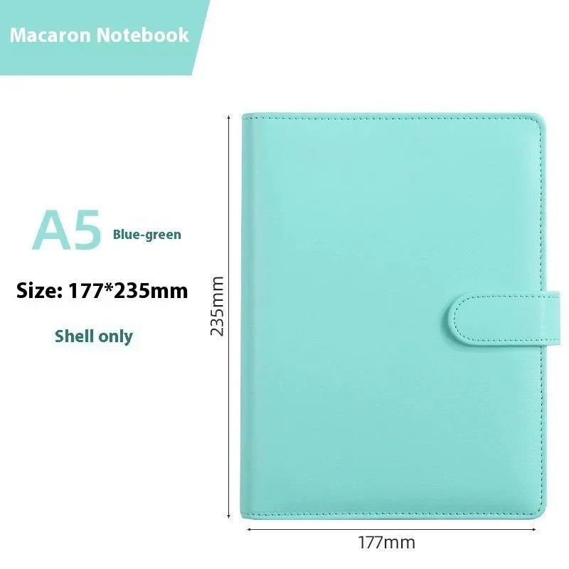 A5 solid colour PU leather notebook shell with zipper closure for loose-leaf binders
