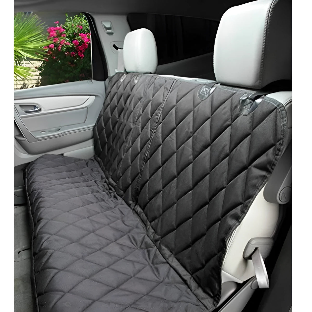 Black Oxford cloth car pet mat for cats and dogs, 135cm x 120cm, rear row cover with zip and detachable middle